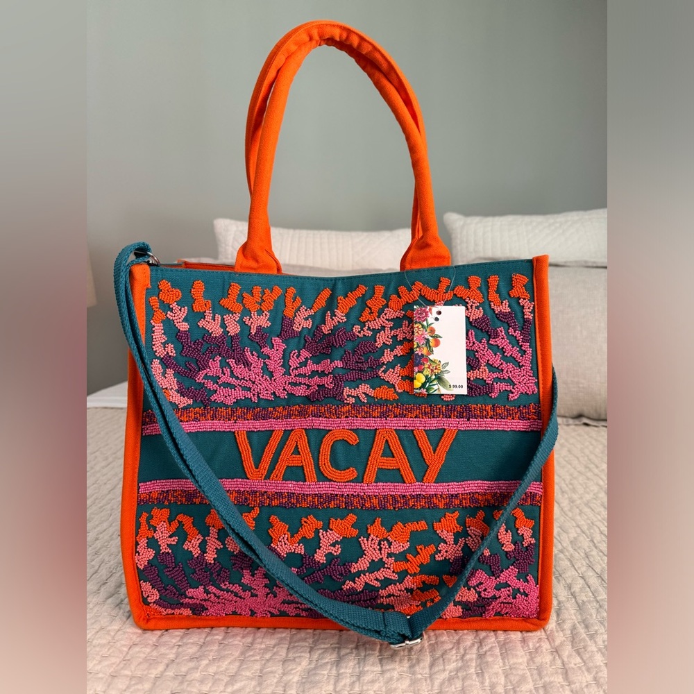 NWT A&B Designs Vacay Beaded Tote Bag